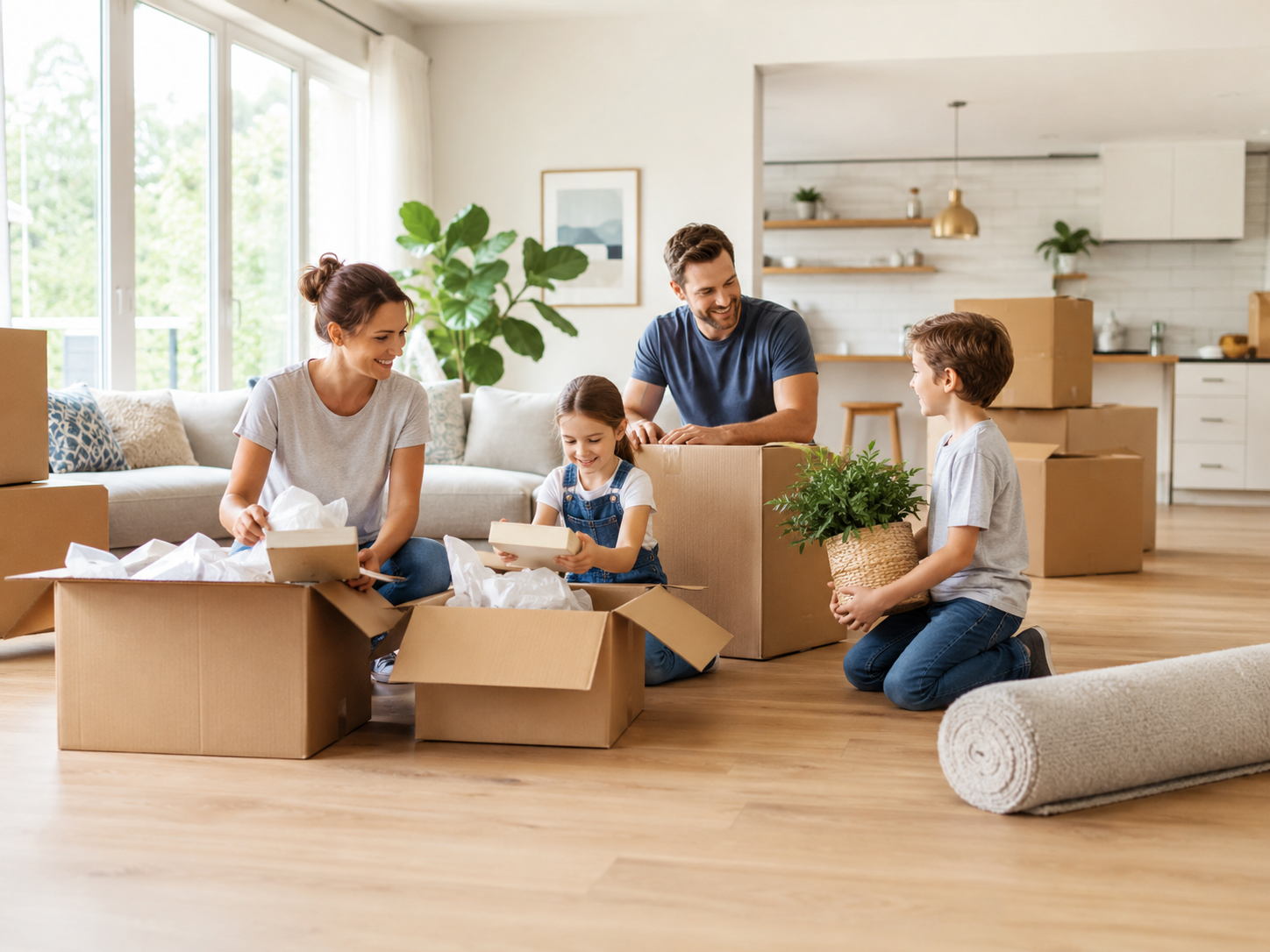 Family preparing household belongings for a residential move